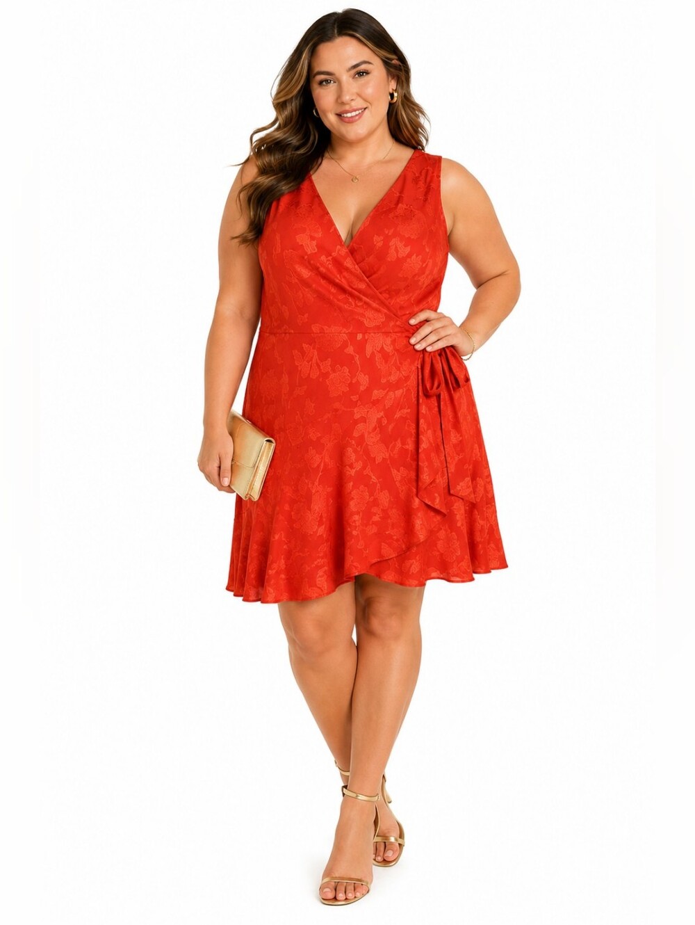 Premier Amour Jacquard Faux Wrap Dress Size 16 Orange Floral NWT